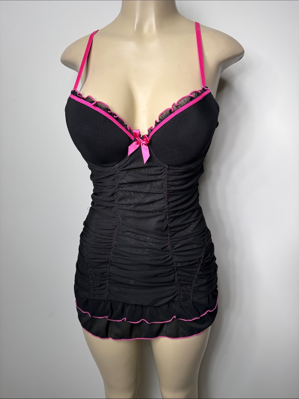 Frederick's of Hollywood Black Chemise with Hot Pink Trim